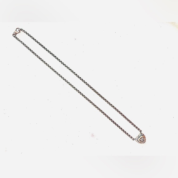 David Yurman 18k Yellow Gold, Sterling Silver, Diamond Heart Pendant Necklace!! - Picture 2 of 8